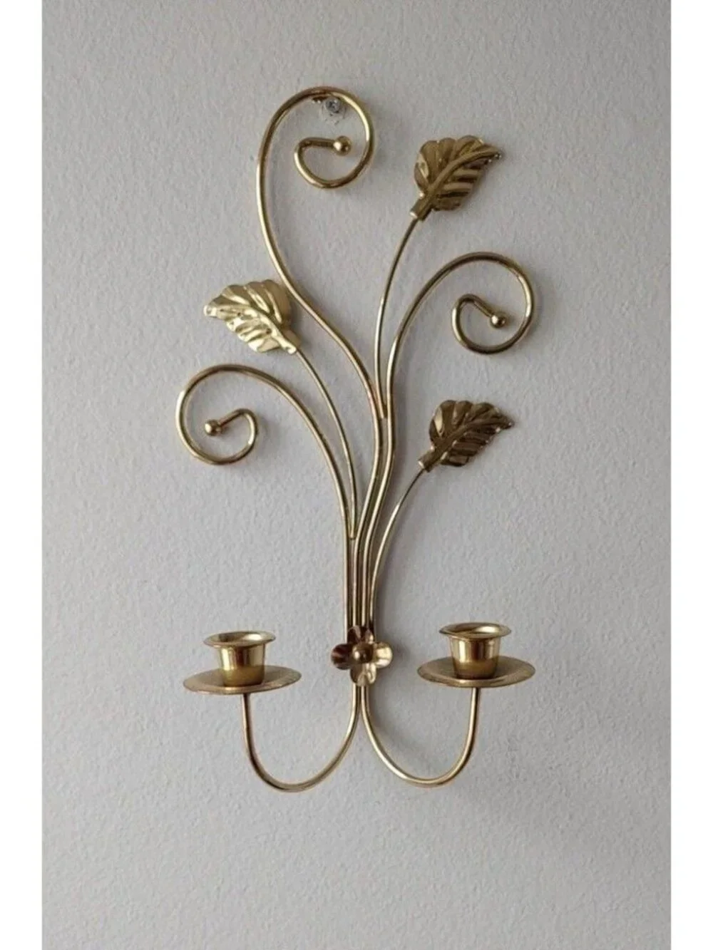 Vintage Home Interiors Goldtone Leaves Scrolls Double Candle Wall Sconce